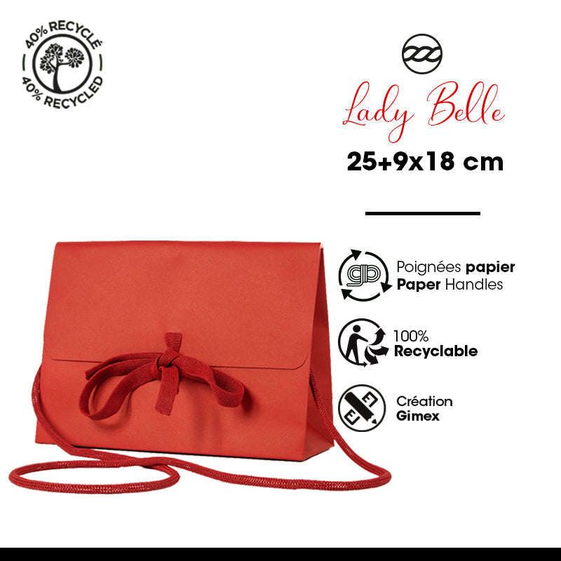 Sac Lady Belle rouge|kraft|poignées papier|25+9x18cm|par 200